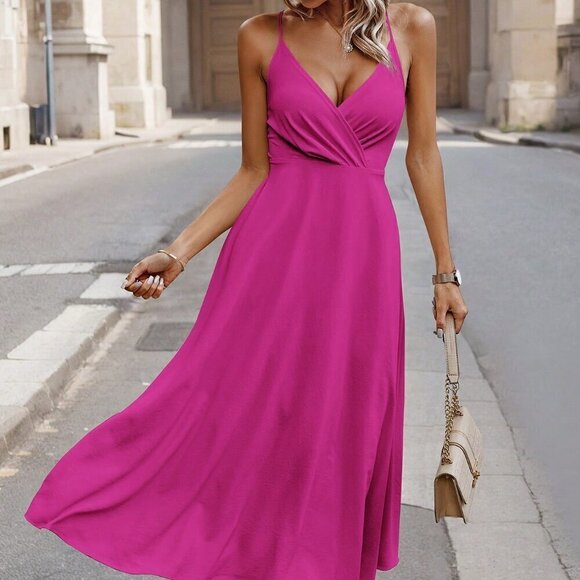 Hot Pink Sexy Women's Summer Criss-Cross Backless Holiday Casual Dress - Picture 4 of 6